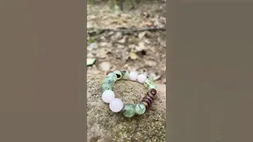 Браслет-талисман из розового кварца и пренита с бусиной Дзи «2 глаза» #handmade