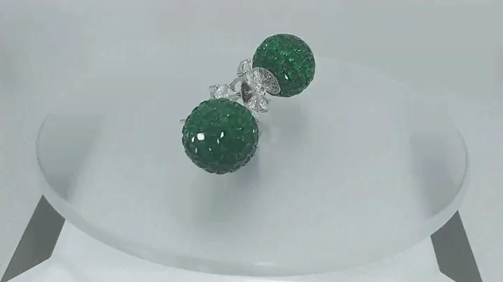 Серьги с зеленым и белым кубиком циркония Диско-Шарики Серебро 925