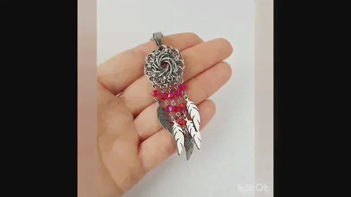 Кулон "Ловец снов" с красными кристаллами
