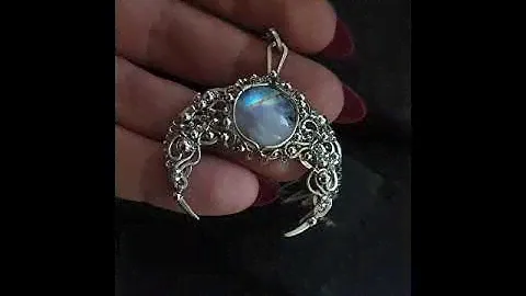 Кулон с камнем, лунный камень лунница мельхиор "Moon"